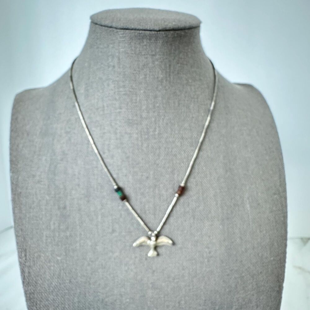 Vintage Sterling Liquid Silver Bird Pendant Necklace Barrel Clasp 15.75"